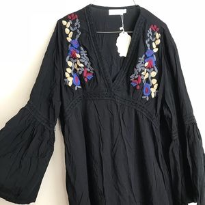 Velzera Plus Size Embroidered Bell Sleeved Dress